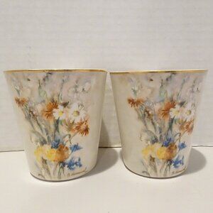 LOT 2 Berta Hummel Goebel Wildflowers Porcelain Cup 2004 Vintage Gold Rim